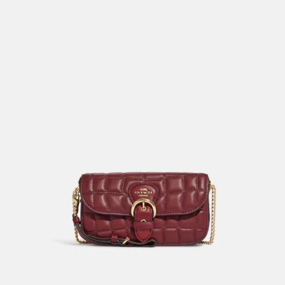 Coach Quilted Leather Clutch in Burgundy with Gold Hardware